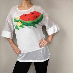 Vintage White Mesh Embroidered Tee by Frog…